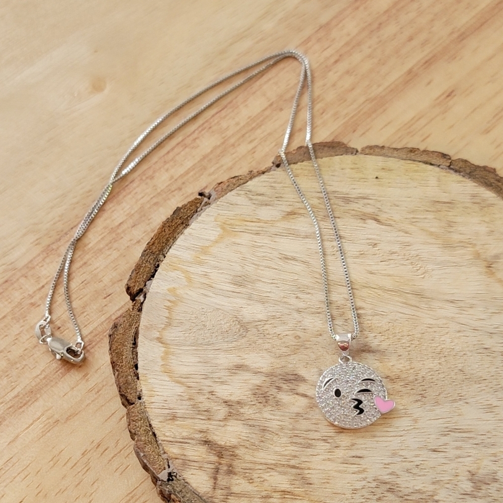 18kt White Gold Plated Emoji Pendant Necklace